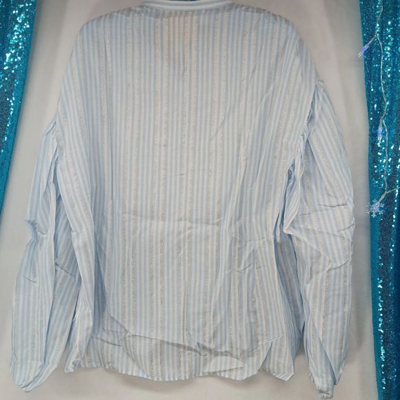 NWT & Bag Emily McCarthy Lolli Top Blouse $180 MSRP Blue Metallic Stripe Size S - Picture 13 of 13